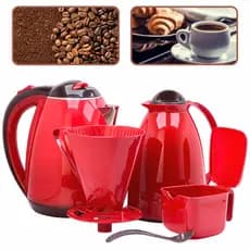 Chaleira Elétrica Garrafa Térmica 650ml Coador Pote De Açucar Kit Café Vermelho 220v