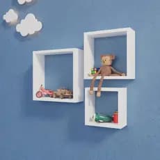 Trio De Nichos Quarto Infantil Para Crianças Organizar Brinquedos Quadros Decorativos Livros Abajur Bebês Decoração