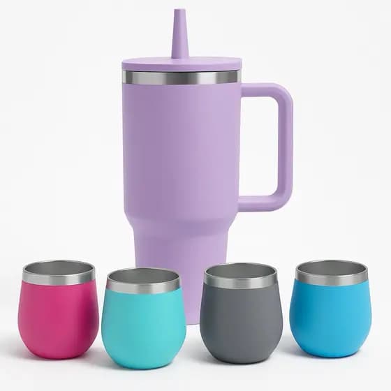 Kit Copo garrafa térmica de água Inox 1200ml com Alça + 4 Copinhos 70ml Coloridos – Conserva Quente e Frio