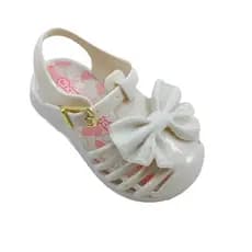 Sandalia infantil Off White para menina com laçinho