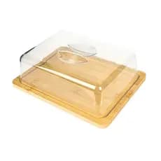 Porta Frios Com Tábua Em Bambu E Tampa Transparente 24x18cm