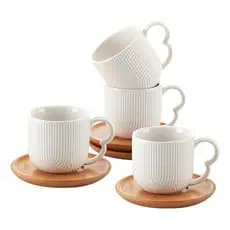 Conjunto de Chá Oásis Branco 190ml com 4 Xícaras e Pires em Cerâmica – Design Clássico e Sofisticado