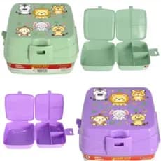 Lancheira Dupla com 4 Divisórias Infantil Safari Capivara e Lanche Marmita Lanche Escolar Marmitinha