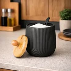 Açucareiro Oásis de Cerâmica c/ Tampa e Colher Preto 360ml