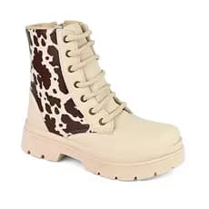 Bota coturno infantil feminino coturno infantil menina zíper vaca vaquinha tratorado