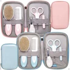 Kit Higiene Viagem Pente Escova Kit Manicure Bebê Cerdas naturais + Case