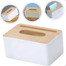 Caixa Porta Lenços moderno Papel Retangular Bambu com porta celular