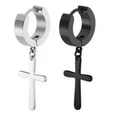 Kit 2 Pares De Brinco de Cruz Prata Argola Crucifixo