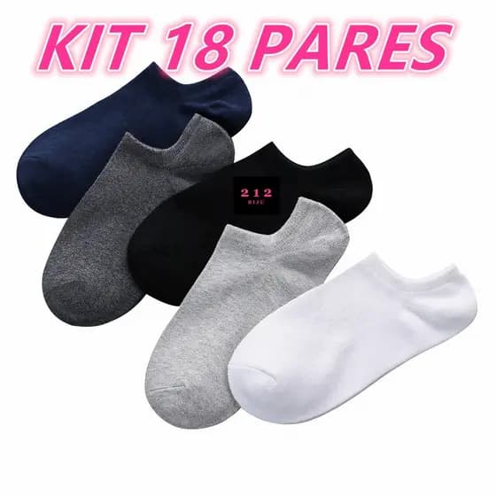 Kit 18/9 Pares Meias Unissex Cano Curto / Soquete Invisivel Algodão Varias Cores 0011