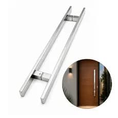 Puxador Inox 304 duplo 80 Cm Polido e Preto Para Portas Vidro/Madeira/Alumínio/Metal