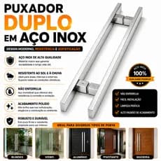 Puxador Inox 304 Duplo 60cm Barra Larga Polido Preto Portas Vidro Madeira Alumínio pivotante