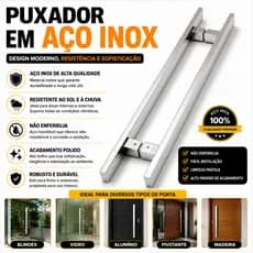 Puxador 30Cm Inox 304 Duplo Barra Larga Polido Preto Portas Vidro Madeira Alumínio pivotante