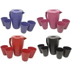 Kit Jarra 1,8l + 4 Copos 300ml Ondulados