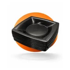 Kit 25 Pratos Quadrados Fundos Plástico Reutilizável Modelo 2 - Refeições Festas Lanches