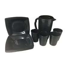 Kit 10 Pratos Fundos + Jarra 1,8L + 4 Copos Em Plástico - Festas Refeições