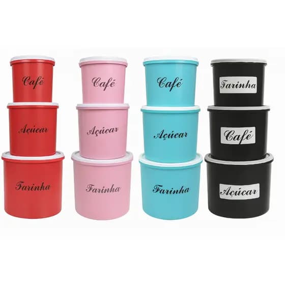 Kit Trio Porta Mantimentos Farinha Açúcar e Café - Jogo de Potes P Alimentos