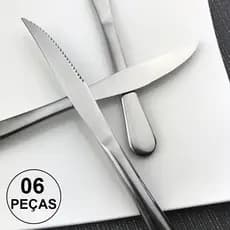 Kit C/ 06 Facas Talher Prata Grande Luxo Sopa Bar Restaurante Buffet Faqueiro