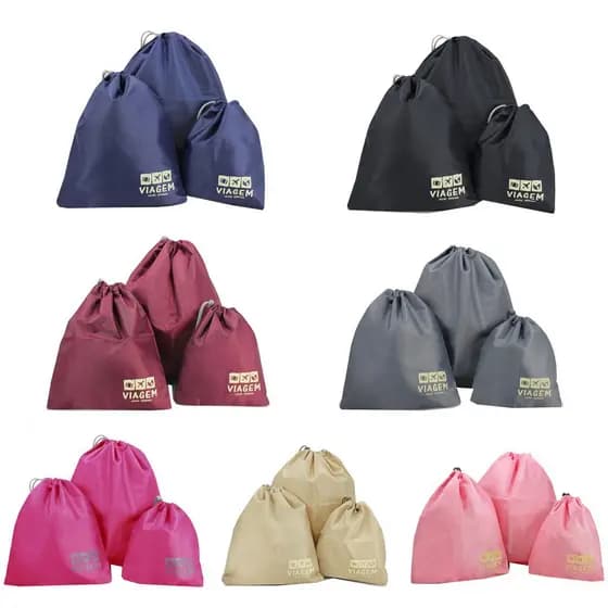 Kit 3 Sacos Organizador de Viagem Multiuso Para Roupa Calçados Toalha