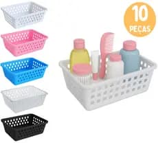 Cesto Organizador Kit Até 10 Peças 20x15x6cm Medio Branco Transparente Rosa Azul Preto