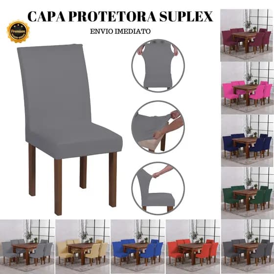 Capa de cadeira kit 6 peças premium com elástico de fixação tecido malha gel helanca