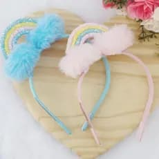 tiara infantil arco íris/ tiara em pé/ tiara arco íris de pompom