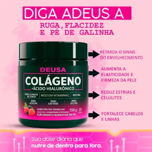 Colágeno Verisol Com Ácido Hialurônico Vitaminas E Minerais Deusa 150g 30 dias Frutas Vermelhas Original