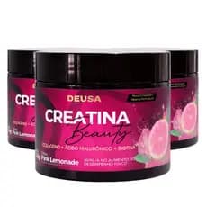 3 Creatina Beauty Deusa 140g Sabor Pink Lemonade Com Colágeno Hidrolisado Verisol Ácido Hialurônico Vitaminas e Minerais