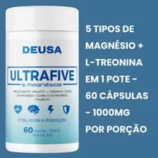 Ultra Five Magnésio Deusa Suplementos 5 Magnésios (Bisglicinato/Malato/Óxido/Cloreto/Taurato/L-Treonina) 500mg 60 cáps
