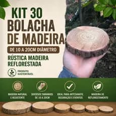 Kit 30 ou 40 Bolachas de Madeira Rústica Natural 10 a 20cm Decoração Artesanato