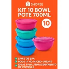Kit 10 Potes Hermético Redondo 700ml Ball Bowl Empilhável Coloridos Alta Resistencia Organizador
