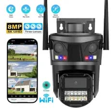 Câmera segurança IP PTZ 9MP 3 Lentes 4K WiFi ICSEE H.265AI | Rastreamento Automático  Visão Noturna