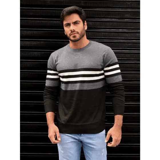 Blusa Frio Masculino Suéter Modal Listrada Gola Redonda Inverno 3RD SD355