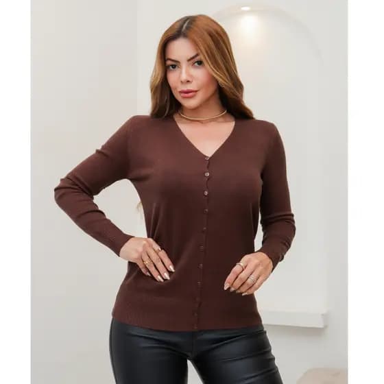 Blusa Feminina de Tricot Manga Longa com Botões Cardigan Leve Inverno 3RD SD2071