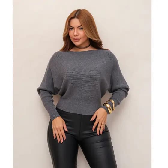 Blusa Feminina Suéter Morcego Tricot Canelado Modal Casual Elegante Inverno 3RD SD2014