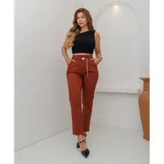 Calça Feminina Sarja Com Elastano Cinto Bolso Confortável Casual Moda 3RD SD999