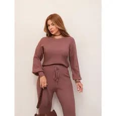 Conjunto Feminino Tricot Blusa Manga Longa e Calça Pantalona Elegante Confortável Inverno 3RD SD2008