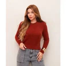 Blusa Feminina Tricot Peluciado Manga Longa Pelinho Elegante Confortável Moda Inverno SD3061