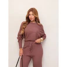 Conjunto Feminino Tricot Blusa Manga Longa e Calça Pantalona Elegante Modal Confortável Inverno 3RD SD2039
