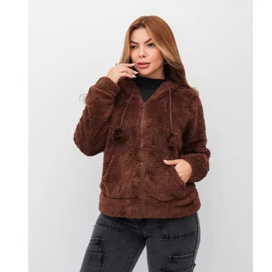 Blusa Feminina Casaco Moletom Pelúcia Com Capuz Zíper Inverno Quentinha 3RD SD1472