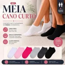 Kit Meia Cano Curto Unissex Adulto | Macia, Respirável, Confortável | Cores Únicas ou Sortidas | Uso Diário