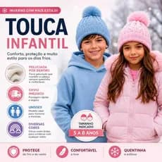Touca Infantil de Inverno Peluciada com Pompom Unissex Quentinha | Gorro Forrado | 5 a 8 Anos | Menino e Menina