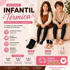 Meia Calça Térmica Infantil Com e Sem Pé Unissex Flanelada Preta - Menina e Menino