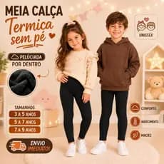 Meia Calça Térmica Infantil Sem Pé Unissex Flanelada Preta - Menina e Menino