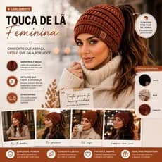 Touca Gorro De Lã Com Furo Para Rabo Cavalo Feminina Quentinha Inverno Frio Estilo