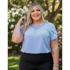 Blusa Manga Curta Plus Size Em Crepe Barata Linda Sku:bp11
