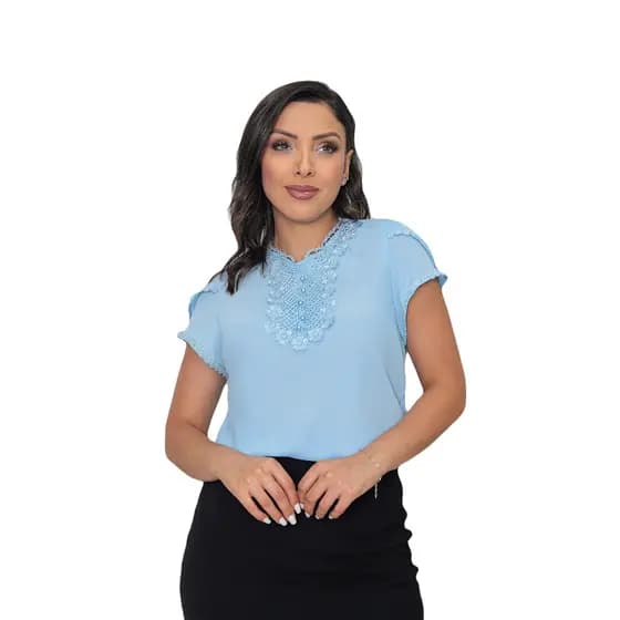 Blusa Moda Evangelica Crepe Manga Curta Moda Verao Sku:b07
