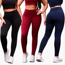 Kit 3 Calças Legging Feminina Suplex Cintura Alta Modeladora