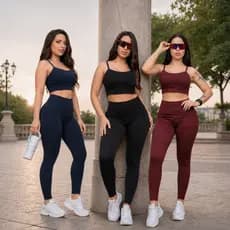 Kit 3 Conjuntos Academia Fitness Top e Calça Legging Treino Confortável