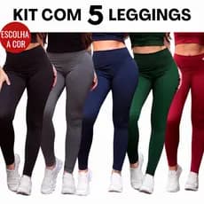 Kit 5 Calças Legging Feminina Cintura Alta Suplex Academia Fitness