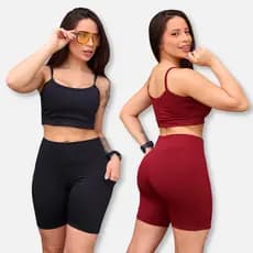 Conjunto Feminino Fitness Top Bojo Removível e Shorts com Bolso
